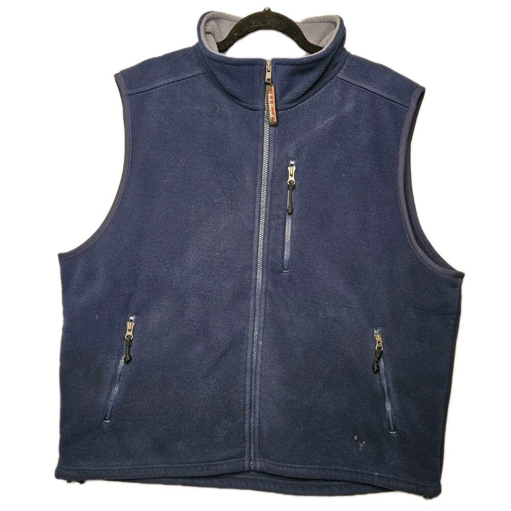 L.L. Bean Blue Vest Full Zip Logo Zipped Pockets Men's Short Regular 2XL Casual